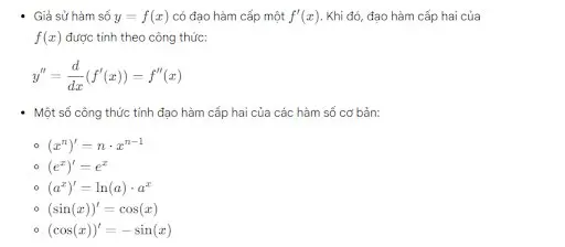 công thức tính đạo hàm cấp hai 
