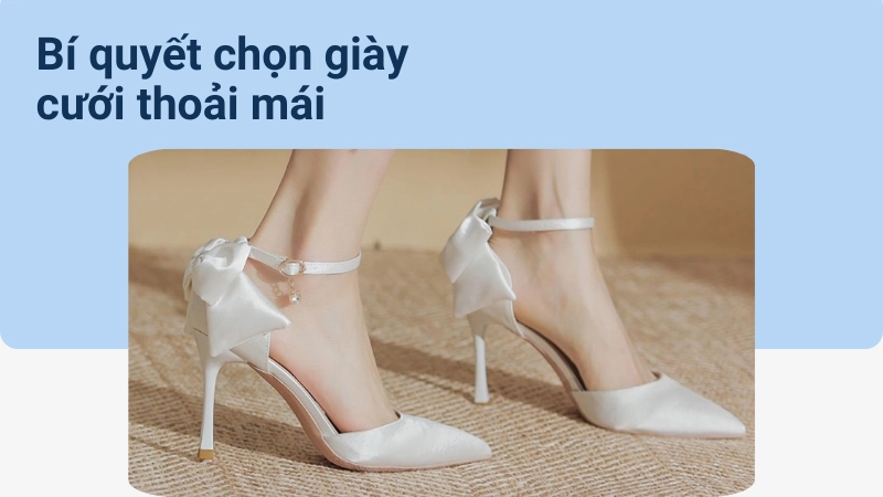 Cô dâu thử giày cưới cao gót màu trắng sang trọng